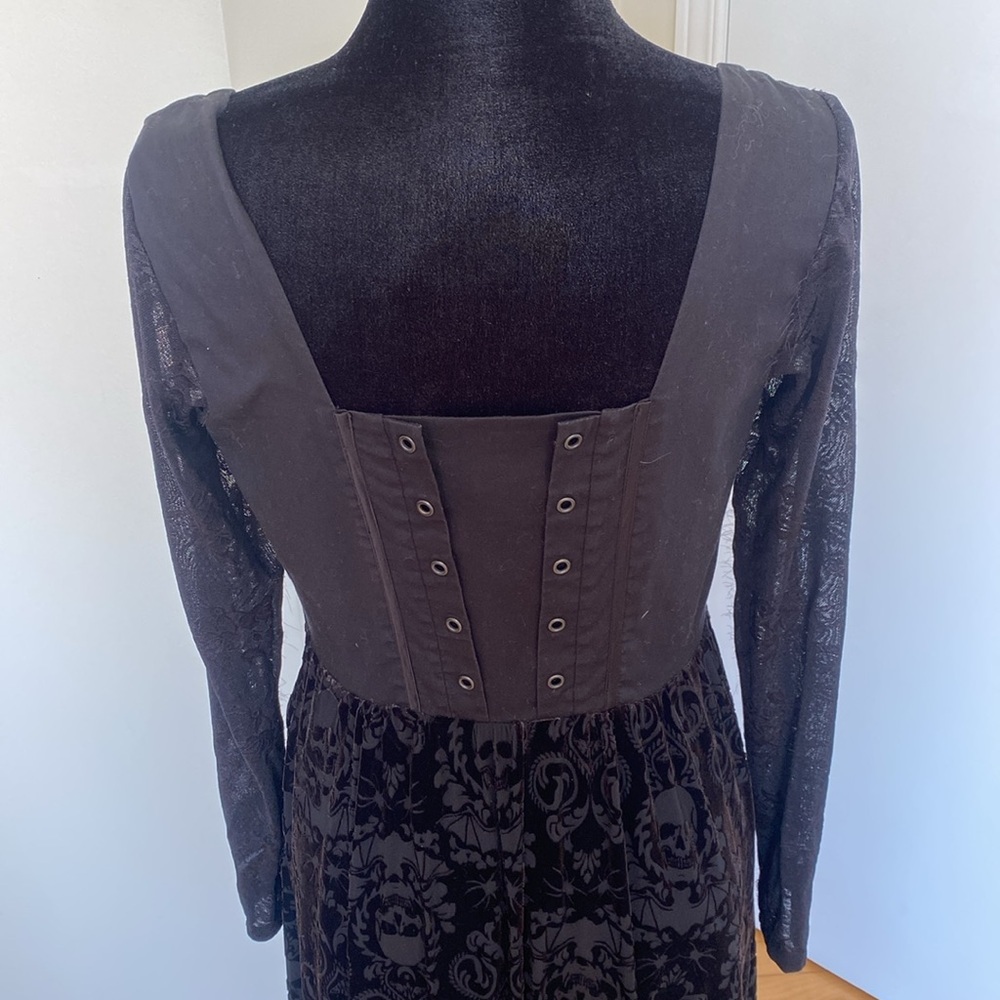 Black Lace High-Low Black Velvet Corset Midi Goth Dress Size 11 - Picture 8 of 17